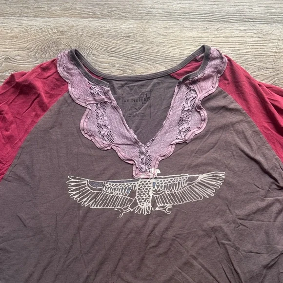 We The Free Brown and Red Long Sleeve Top with Eagle Design - Picture 3 of 4